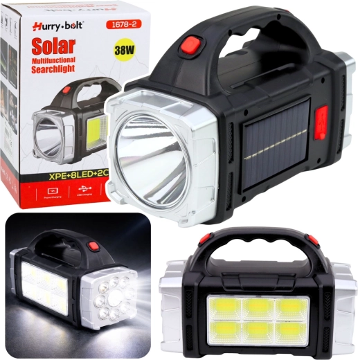 Solar multifunctional LED flashlight with wide lighting angle 38 W