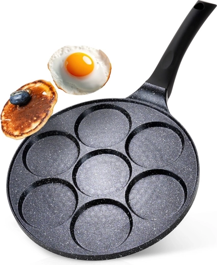 Granitinė keptuvė kiaušiniams su 7 angomis Black Line 26 cm