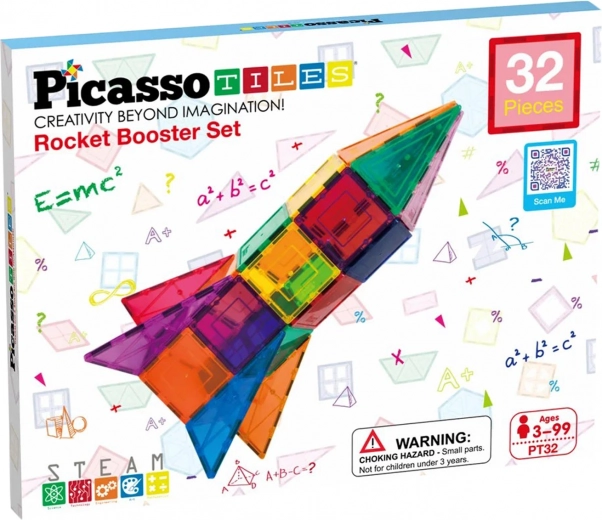 Magnetic Building Set PICASSO TILES – Rocket, 32 Pieces
