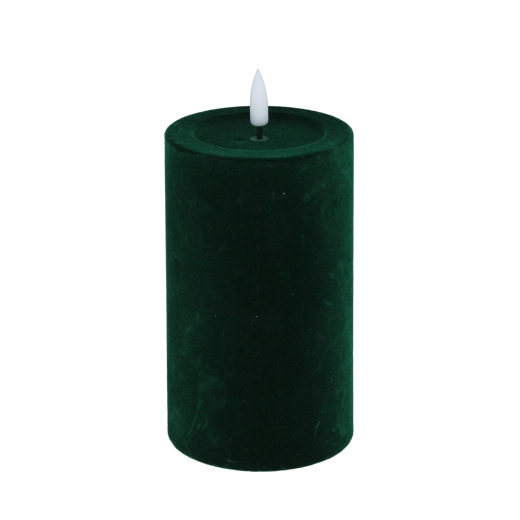 Veliūrinė LED žvakė su mirgančia liepsne raudona/žalia 7,5 × 15,5 cm – 1 vnt.