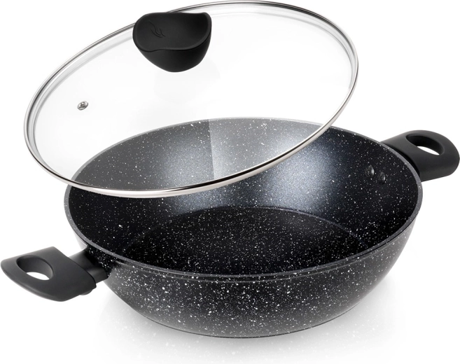Gili granitinė keptuvė su stikliniu dangčiu BLACK LINE 28 cm, 3,5 l