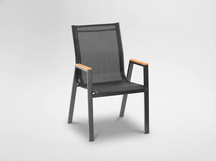 Steel garden chair with polywood armrests, black