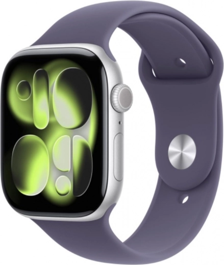 Apple Watch Series 11 GPS aluminum case 46 mm silver with sport band in milky purple M/L