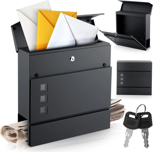 Wall-mounted mailbox with newspaper holder 37 × 37 × 10.5 cm anthracite