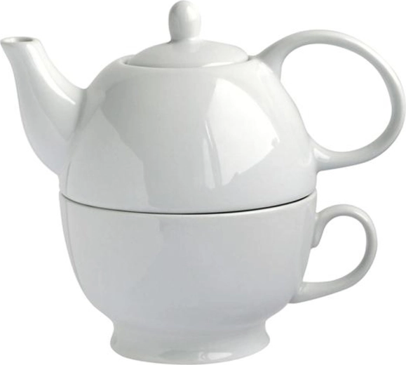 Porcelianinis arbatinukas su puodeliu 2 viename, 480 ml, baltas