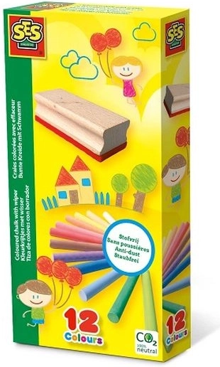 SES Colored Chalk with Sponge, 12 pcs