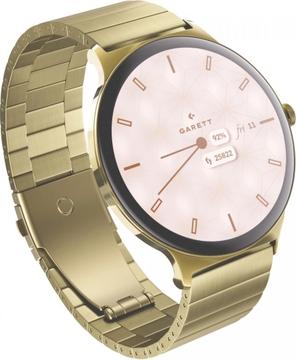 Garett Verona 2 Smartwatch gold with steel bracelet and white leather strap