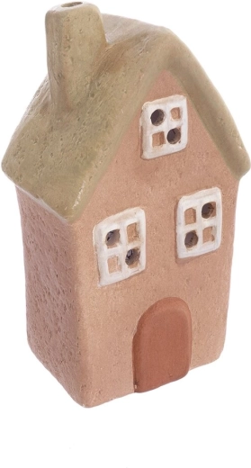 Ceramic house tealight holder beige-green 18 cm