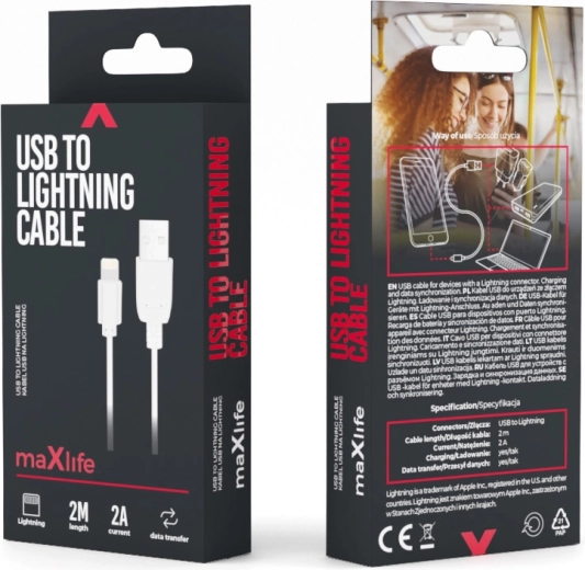 Maxlife USB–Lightning kabelis 2 m baltas