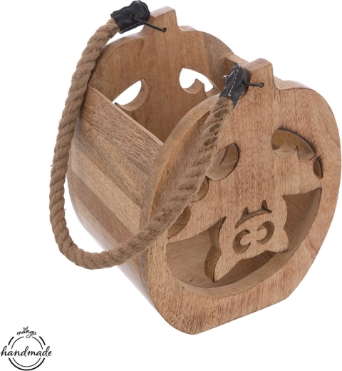 Mango wood candle holder with bat motif