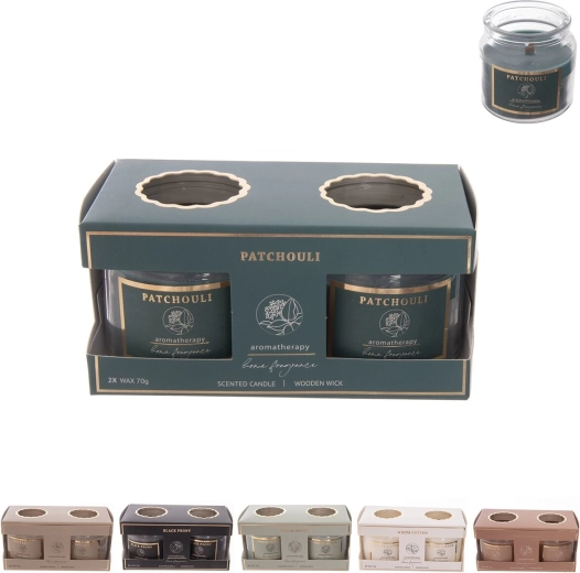 Set of scented candles in glass with wooden wick, 2 pcs