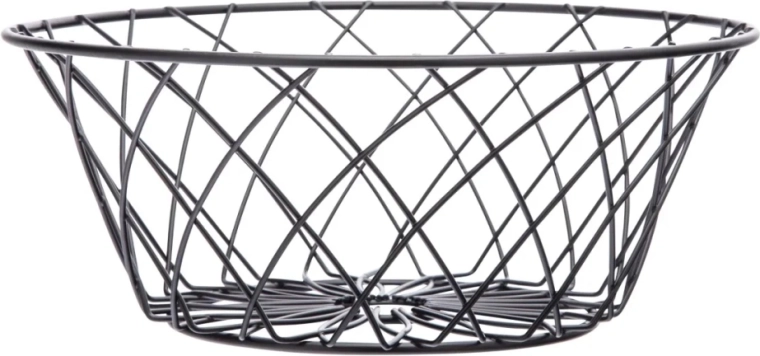 Black metal round fruit basket with floral decoration 25 × 10 cm