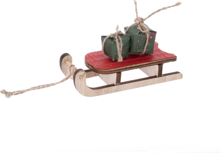 Dekoratyvinės medinės rogutės smėlinės–raudonos 11 cm
