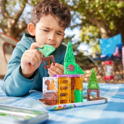 Creative building with magnetic pieces in 2D and 3D