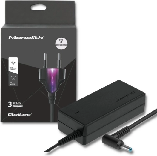 AC Adapter for HP 65 W, 19.5 V, 3.33 A, connector 4.5 × 3.0 mm with pin