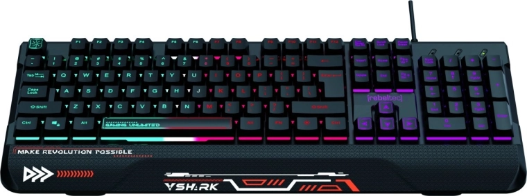 full-size gaming keyboard with RGB backlight and wrist rest REBELTEC SHARK, water-resistant
