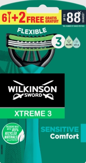 Vienkartiniai skutimosi skustuvai Wilkinson Xtreme3 Sensitive, 8 vnt.