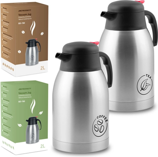 Set of Vacuum Thermal Carafes 2 L for Coffee and Tea BERDSEN BD-780, Stainless Steel