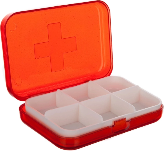 Plastic pill organizer with 6 compartments