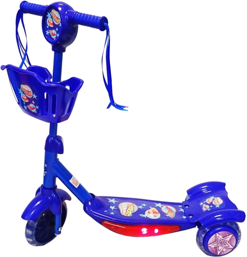 KUBIsport vaikiškas triratis paspirtukas su krepšeliu ir šviečiančia platforma, mėlynas