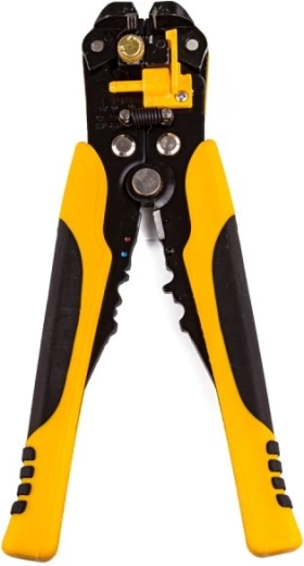 Professional wire stripping pliers with connector crimping and cutter, yellow-black - 1 piece