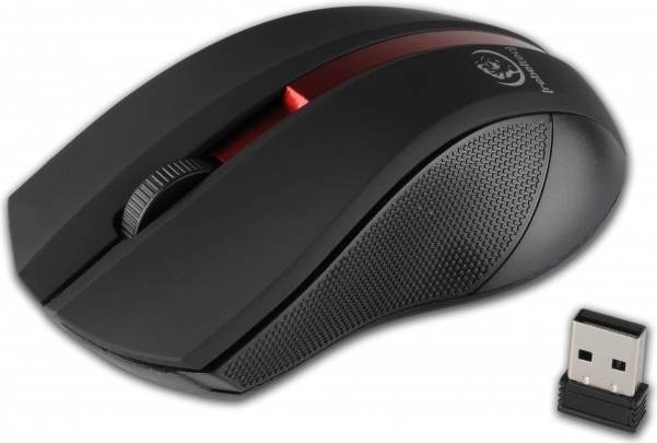 Wireless optical mouse with rubberized surface GALAXY, black–red