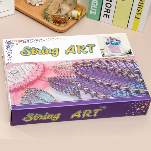 Creative string art kit with LED lights 21 × 30 cm – floral motif