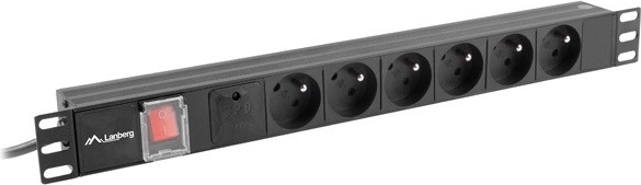 19" stovo PDU maitinimo juosta 1U 16A, 6× FR lizdai, 2 m, juoda