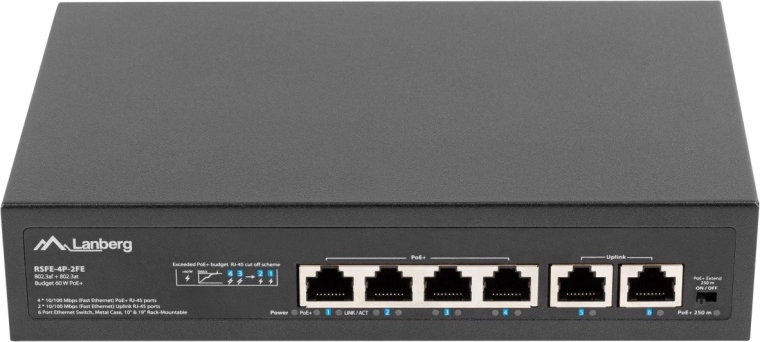 Lanberg Switch 4x PoE+ with 2 Uplink Ports