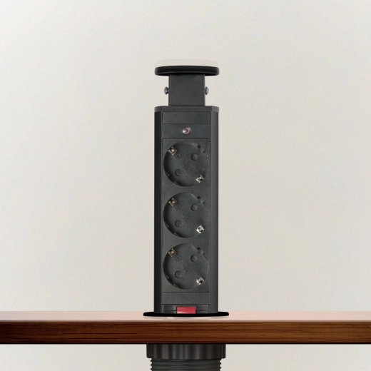 Pop-up built-in power strip with 3 sockets