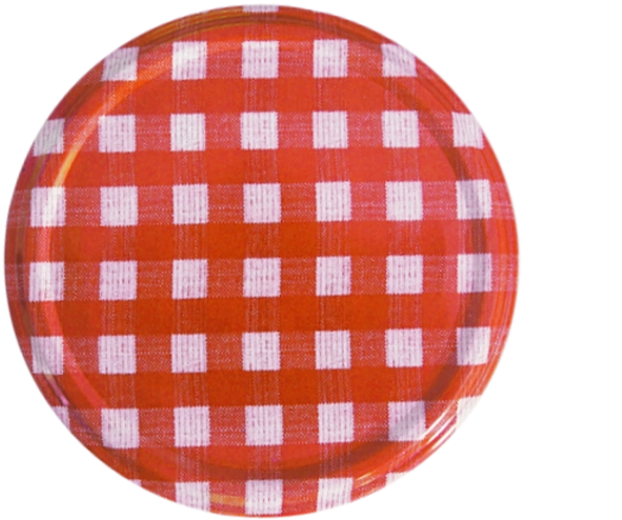 Užsukamas dangtelis konservavimo stiklainiams, 82 mm – raudonas languotas raštas, 6 sūkiai