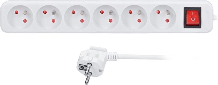 Solight extension cord 1.5 m with switch, 6 sockets, white