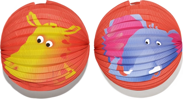 Popierinis apvalus žibintas su gyvūnų raštu 25 cm