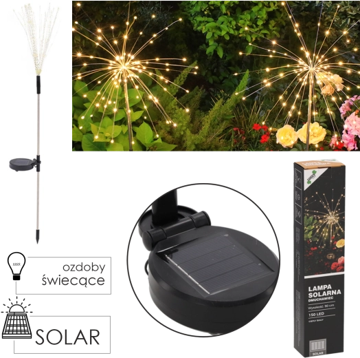 Saulės sodo lempa „Kiaulpienė“ 90 cm, 150 LED šiltai balta