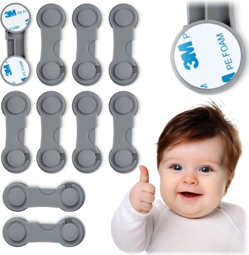 Vaikiškas apsauginis užraktas spintelėms RICOKIDS, pilkas, rinkinys 10 vnt.