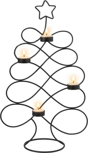 Juoda metalinė žvakidė eglutės formos, 49 cm