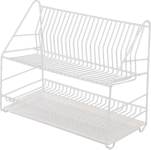 Two-tier dish drying rack Metpol 60 cm white with drip tray