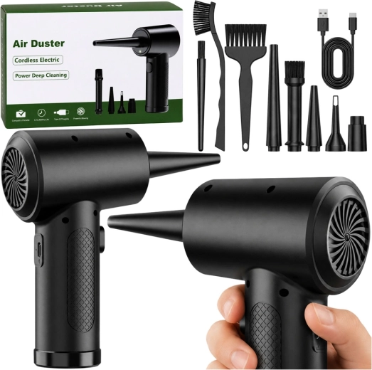 Elektrinis dulkių pūtimo pistoletas (air duster) USB‑C su antgalių ir šepetėlių rinkiniu