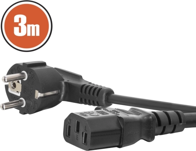 IEC C13 Mains Power Cable with Right-Angle Plug, 3 m, Black