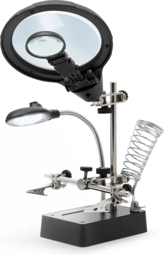 Component Holder with Magnifying Glass, Alligator Clips and LED Lighting