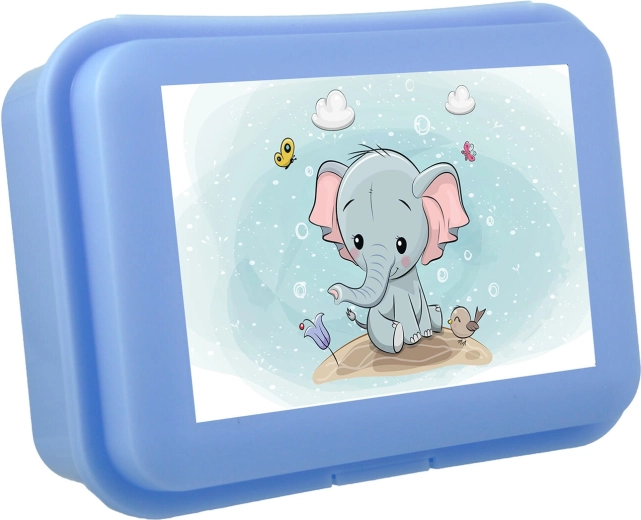 Užkandžių dėžutė su dramblio jaunikliu ir spragtelėjamu uždarymu, plastikas, spalvų miksas 16 × 11 × 5,5 cm