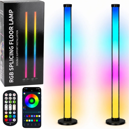 Išmanios RGB LED grindų lempos su valdymu programėle ir nuotolinio valdymo pulteliu, 125 cm, 2 vnt.