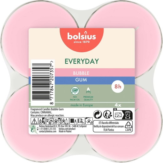 Maxi arbatinės žvakutės „Bubble Gum“, 4 vnt. rinkinys