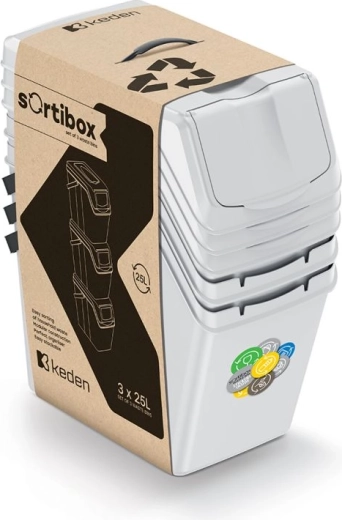 Trijų rūšiavimo šiukšliadėžių rinkinys SORTIBOX II 3×25 l pelenų pilkos spalvos