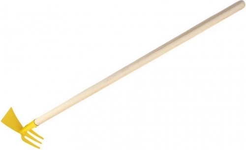 Dviejų pusių kauptukas vaikams geltonas su 80 cm kotu