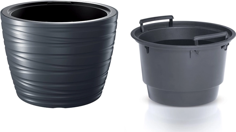 Žemas gėlių vazonas su įdėklu MAZE 37,5 cm antracito spalvos