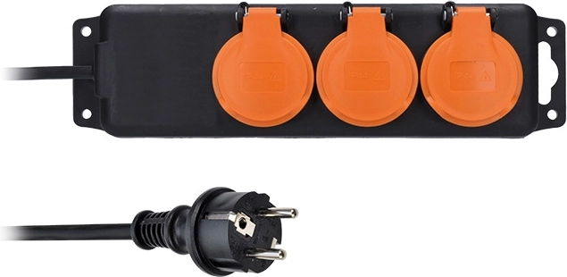 Solight outdoor extension lead IP44 with 3 sockets, rubber cable 3 m