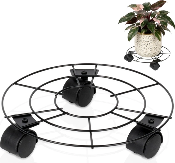 Vilde metalinis vazonų padėklas ant ratukų, juodas, 25 cm