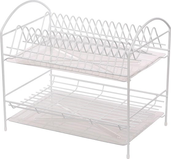 Metpol two-tier dish drainer 40 cm, white, with drip tray