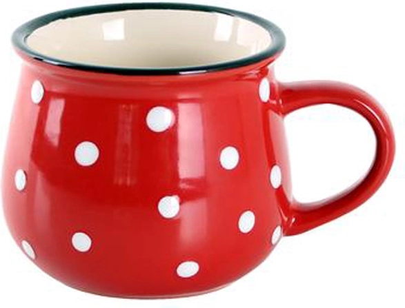 Ceramic mug, red with white polka dots, 230 ml